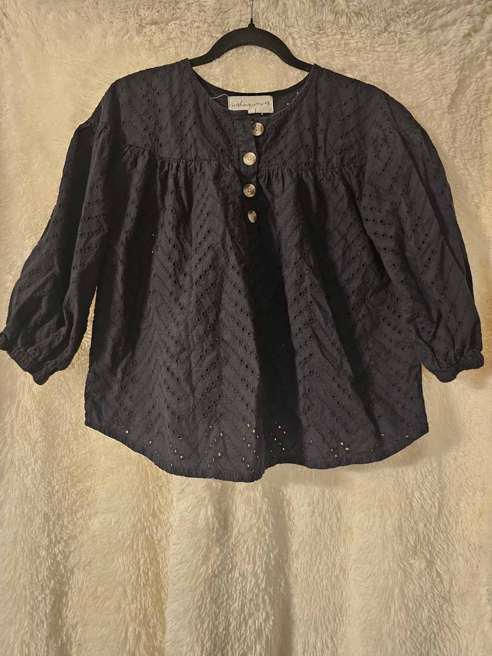 Women's Black Eyelet Button-Front Blouse